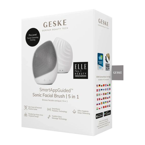 Электронная ультразвуковая щетка для лица GESKE Sonic Facial Brush 5в1 gray, Белый | Зображення 7