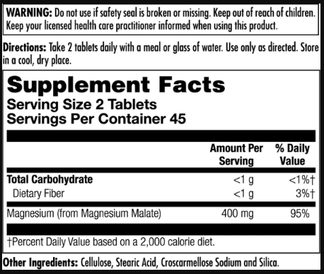 Magnesium Malate 400mg - 90 tabs | Зображення 1
