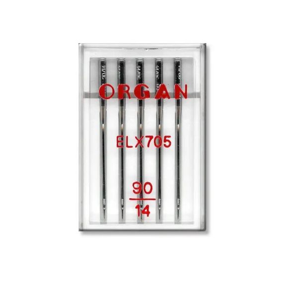 Иглы швейные хромированные ORGAN EL×705 №90 пластиковый бокс 5 штук для оверлока, распошивалки