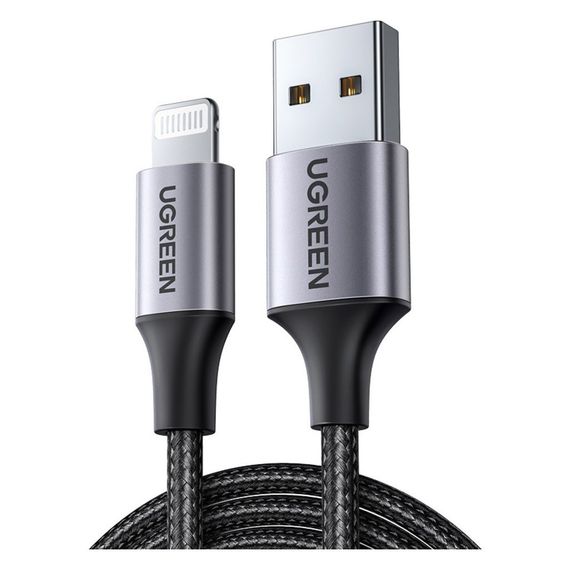 Дата кабель USB 2.0 AM to Lightning 2.0m US199 2.4A Black Ugreen (60158) | Зображення 1