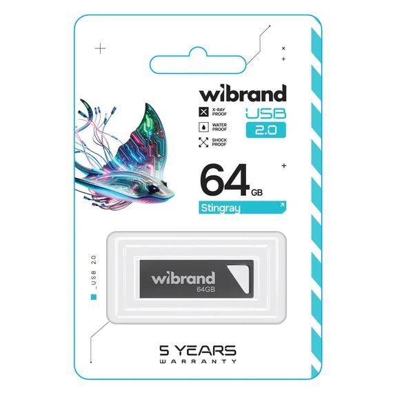 USB флеш накопичувач Wibrand 64GB Stingray Grey USB 2.0 (WI2.0/ST64U5G) | Зображення 1