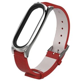 Кожаный ремешок Primo Mijobs для фитнес-браслета Xiaomi Mi Smart Band 6 - Red&Silver