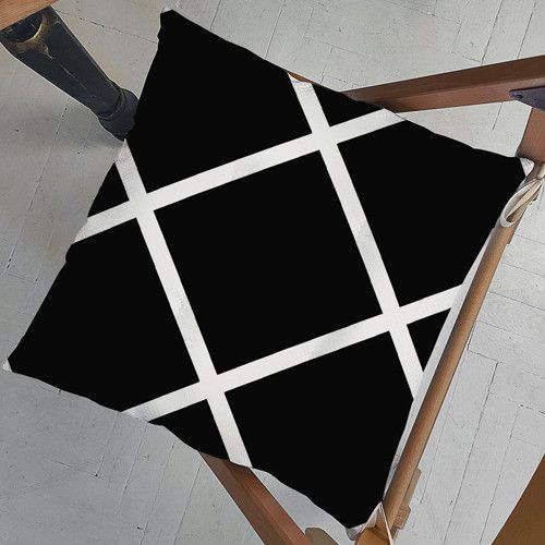 Подушка на стул с завязками Крупная черно-белая клетка 40x40x4 см (PZ_23F009)