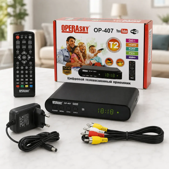 Цифровий TV тюнер Operasky OP-407 Full HD 1080p ефірний DVB-T2 ресивер Full HD з Wi-Fi та USB приставка з LED-дисплеєм | Зображення 5