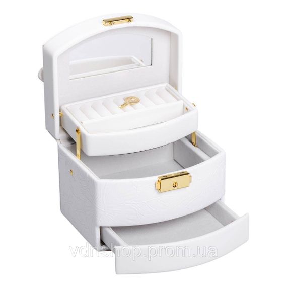 Скринька для прикрас з еко шкіри 3 яруси із замком органайзер для ювелірних виробів HP-5-23W | Зображення 1