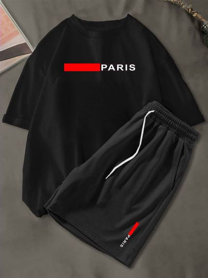 Мужской летний спортивный костюм шорты и футболка IS522 цвет черный размер 50/52 | Зображення 2
