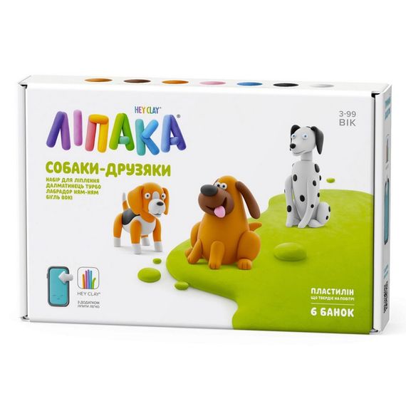 Набор пластилина "Собаки-Друзья: Далматинец Турбо, Лабрадор Ням-Ням, Бигль Воки" ЛИПАКА 60058-UA01 самостоятельно затвердевает