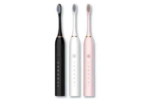 Рожева Електрична зубна щітка Sonic Toothbrush Х-3 ультразвукова акумуляторна 4 змінні насадки в комплекті | Зображення 1
