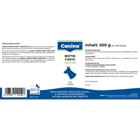 Витамины Canina Biotin Forte Tabletten для собак, интенсивный курс для шерсти, 200 г (60 табл) | Зображення 4
