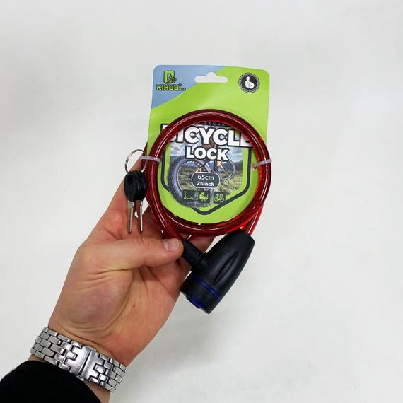 Замок велосипедный KIHUU LOCK 187, 10*65 тросовый, 2 ключа. Цвет: красный GO-40 | Зображення 1