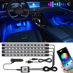 Автомобильная светодиодная ЛЕД подсветка RGB в салон автомобиля, Bluetooth управление