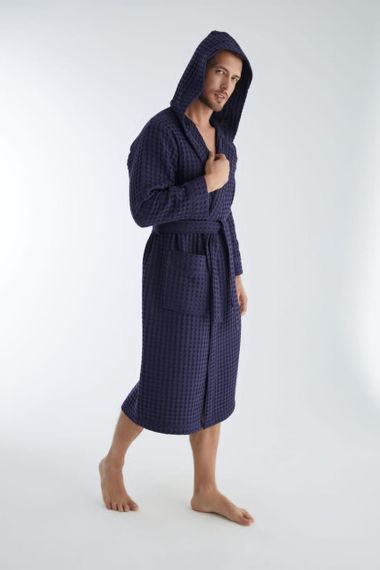 Мужской вафельный халат Nusa 1325 с капюшоном XL синий | Зображення 1