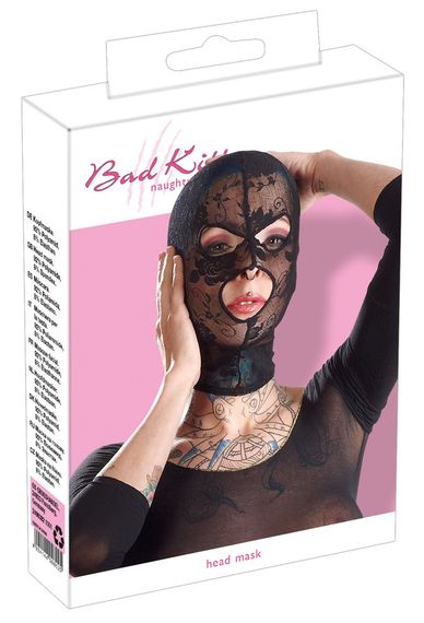 Чорна мереживна маска з отворами для рота та очей Sex Aura