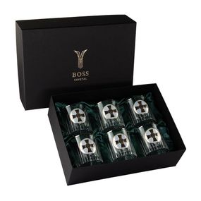 Набір для віскі "АРМІЙСЬКИЙ" 6 келихів 360 мл, кришталь з платиною, зображення зі срібла з позолотою