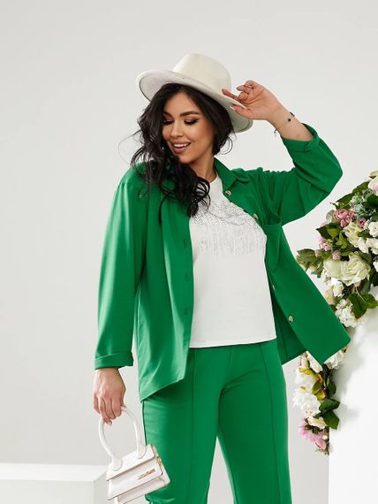 Женский костюм тройка рубашка+футболка+брюки трикотажный NB23007 размер 50/52 цвет зеленый | Зображення 1