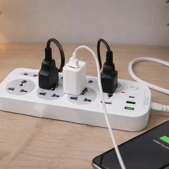 Мережевий фільтр подовжувач 2м, 2500Вт, 6×220В, 2хUSB, 1хType-C, WL-1, Білий / Мережевий подовжувач з вимикачем | Зображення 4