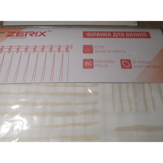 Шторка для ванної ZERIX SCP-017-180x200 з PEVA (поліетиленвінілацетату) (Візерунок "Плитка" 3-Д молочна) (ZX6090) | Зображення 3
