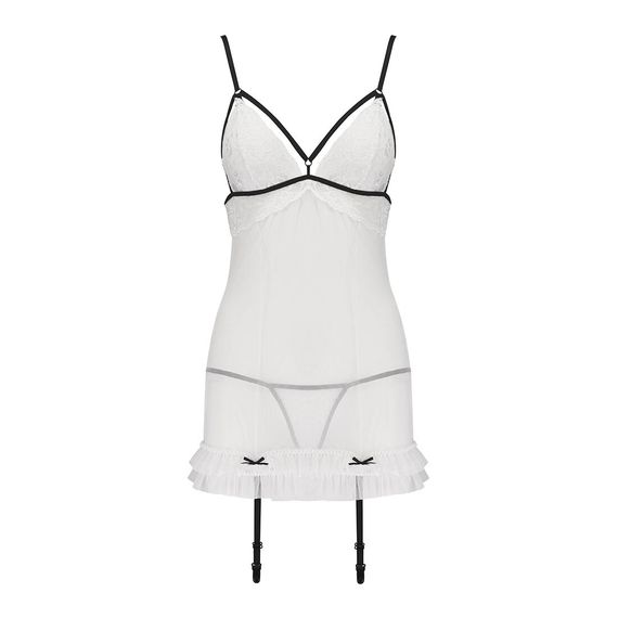 Сорочка прозора з пажами ORIHIME CHEMISE white - Passion, трусики, стрепи, L/XL | Зображення 2
