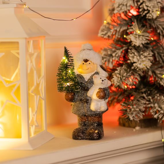 Новорічна фігурка з підсвічуванням Дівчинка з ялинкою з порцеляни 10×9×18 (см) CR-5-16