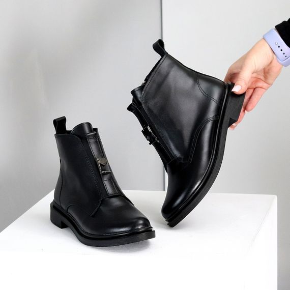 Стильні чорні шкіряні черевики підйом на гумці низький хід 38