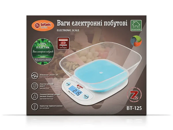 Ваги електронні побутові 7кг кухонні з прямокутною чашею BT-125