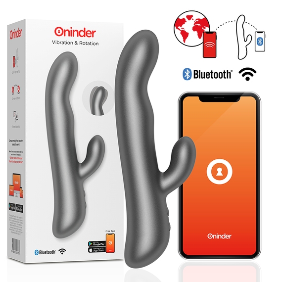 Смарт вибратор-кролик VIBRATION & ROTATION с подвижной головкой, черный Oninder (Испания) sexstyle