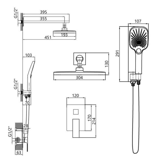 Душова система для душу Qtap Gemini прихованого монтажу на два споживача QTGEM113BLM45697 Black Matt | Зображення 1