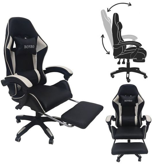 Крісло геймерське Bonro Бонро B-945 біле з підставкою для ніг (42401106)