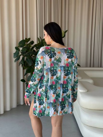 Роздільний білий купальник PLUS SIZE з тунікою в тропічному принті | Зображення 7