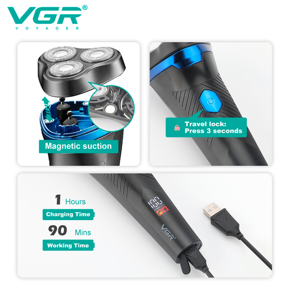 Электробритва VGR V-314, роторная, IPX6, LED дисплей | Зображення 4