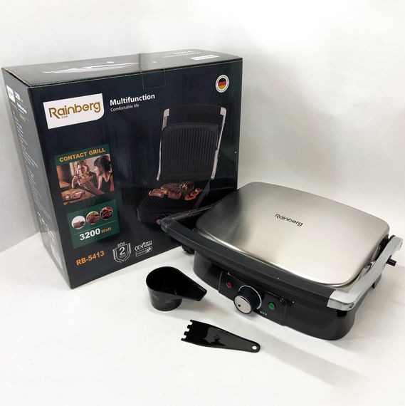 Гриль двухсторонний контактный Rainberg RB-5413 3200Вт, MX-215 Бутербродница мультипекарь | Зображення 8