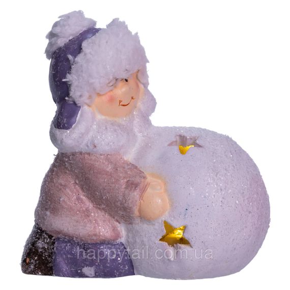 Новогодняя фигурка с подсветкой Девочка со снежным шаром из фарфора 11×7×12 (см) новогодний декор для дома, квартиры на подарок | Зображення 2