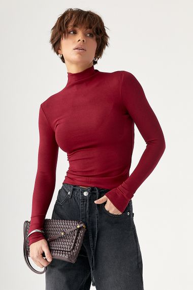 Базовий тонкий гольф з горловиною-стійкою - бордо цвет, XS (є розміри) | Зображення 4