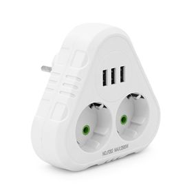 Розетка тройник с заземлением F202-White, 2 розетки + 3USB(1А), 2500W, 10A