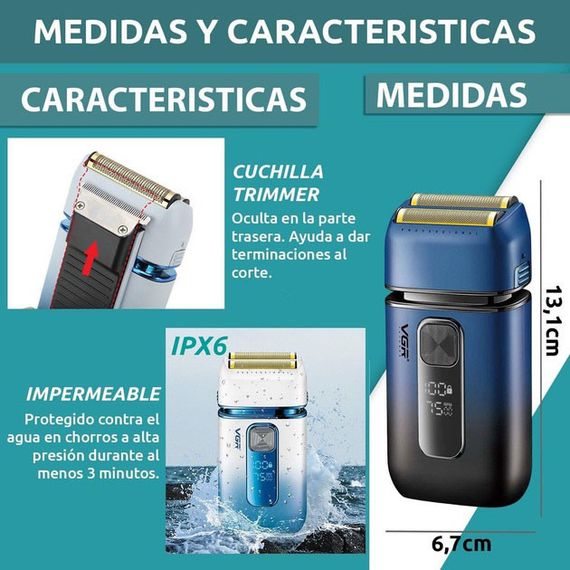 Електробритва-шейвер VGR V-362 синій чоловіча професійна для сухого гоління з триммером | Зображення 6