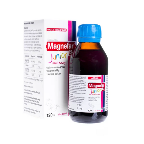 Магнефар Magnefar B6 Junior розчин, смак малиновий, 120 мл | Зображення 1