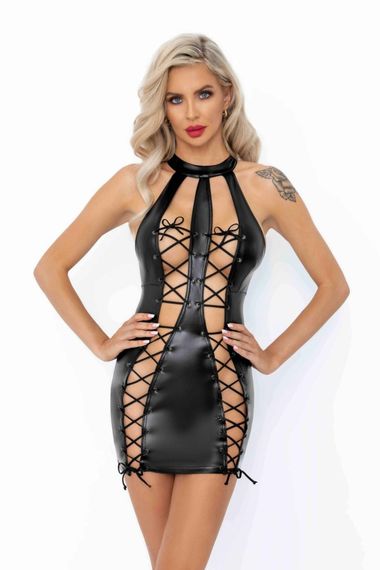 Платье Noir Handmade F291 Powerwetlook dress with double lace-up front Черное S