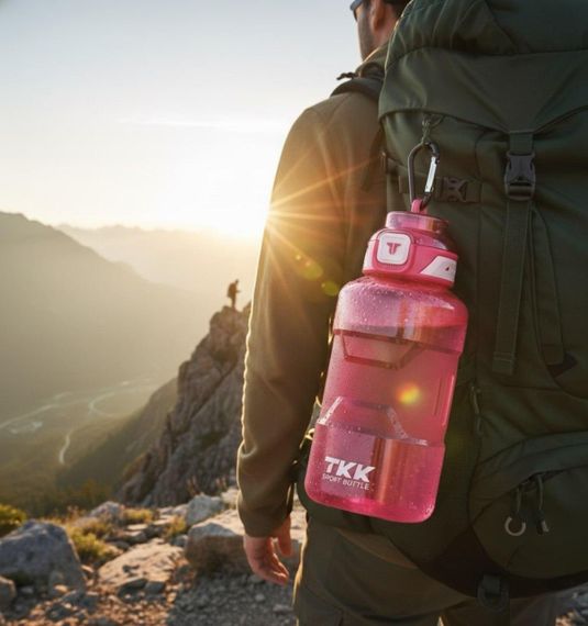 Спортивная бутылка TKK 1500 мл (1.5 л) - Розовая Tritan BPA-free, ударопрочная эко-бутылка с антискользящей вставкой | Зображення 8
