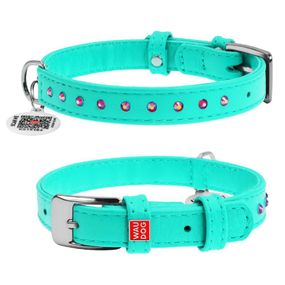 Ошейник для собак кожаный WAUDOG Glamour с QR паспортом, с клеевыми стразами, XS, Ш 12 мм, Дл 21-29 см
