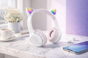 Беспроводные наушники с кошачьими ушками и лед подсветкой Cat Ear Y47 Led, Bluetooth наушники с микрофоном  Белый
