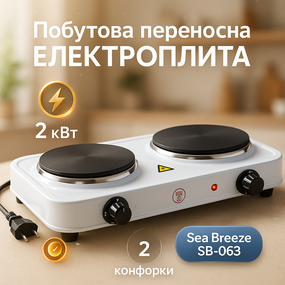 Настольная мощная электрическая плита на 2 конфорки Sea, Бытовая плита для приготовления UF-10