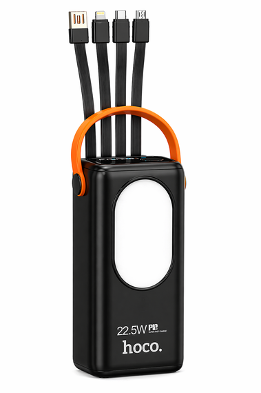 Повербанк HOCO J94A 50000mAh 22.5W - Power Bank з LED дисплеєм, 3×USB + 2×Type-C, вбудовані кабелі 4в1, швидка зарядка, ліхтарик, | Зображення 1