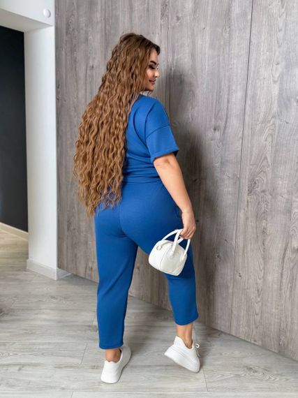 Женский летний костюм футболка и укороченные штаны большие размеры и батал KF090 цвет синий, размер 52/54 | Зображення 4