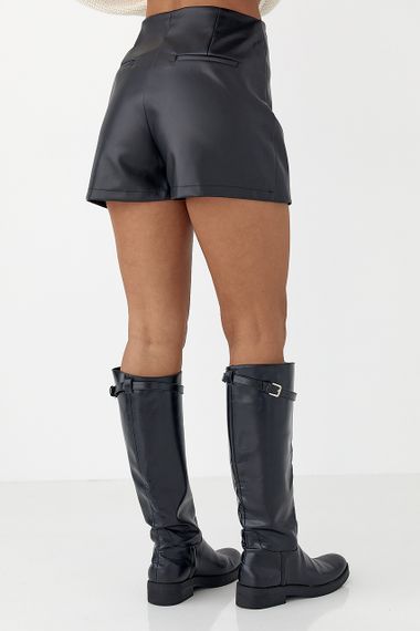 Спідниця-шорти з еко-шкіри - чорний цвет, S (є розміри) | Зображення 1