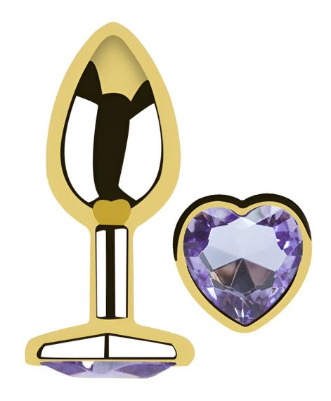 Анальна пробка з кристалом EGZO - Gold Heart Plug Amethyst size M Sex Aura | Зображення 1