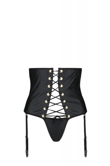 Пояс-корсет з екошкіри Passion CELINE SET with Open Bra 4XL/5XL, black, шнурівка, пажі, стрінги sexstyle | Зображення 2