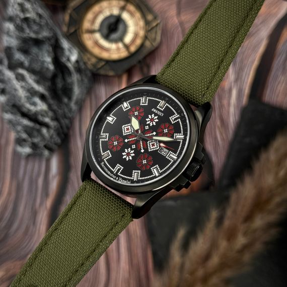 Патріотичний наручний годинник Awarder Embroidery Black-Red Green Automatic 10ATM | Зображення 3