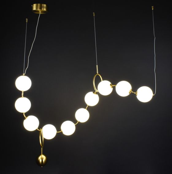 Люстра світлодіодна підвісна LED світильник для квартири на стелю лед 27206 Латунь 30-160х20х150 см. | Зображення 4