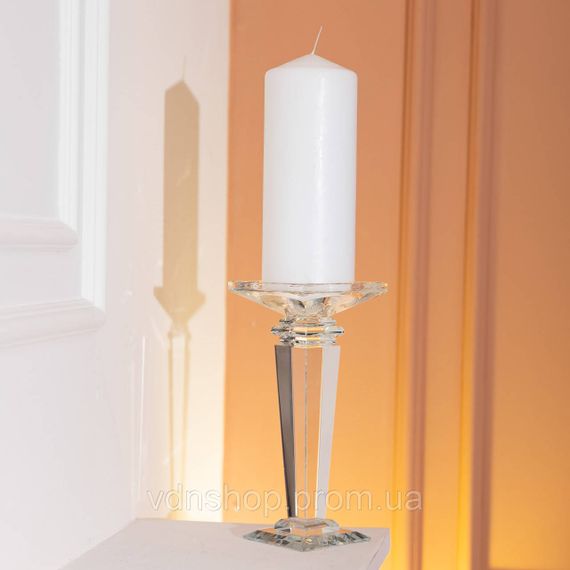 Підсвічник скляний на високій ніжці 9.5×9.5×22.5 см декоративний прозорий HP-4-53M | Зображення 4