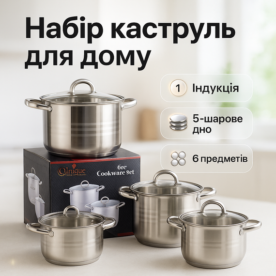 Комплект металевих каструль Unique UN-5041, Набір каструль для дому з антипригарним покриттям GB-26